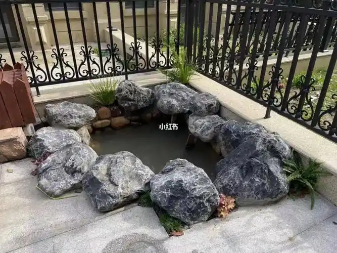 黑山石鱼池驳岸围边庭院黑山石点缀造景
