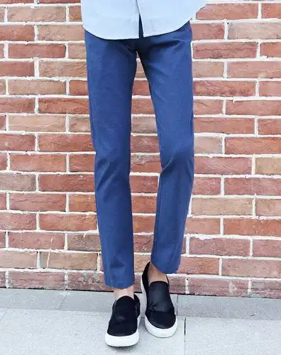 男藏蓝色纯色简约休闲裤