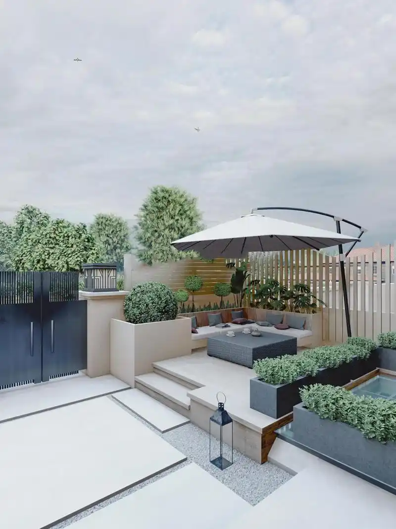 现代简约五十平小院子|庭院花园设计装修 项目类型:联排别墅花园 设计