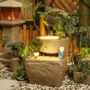 庭院景观禅意流水日式摆件室内花园小和尚水系造景茶室循环水喷泉