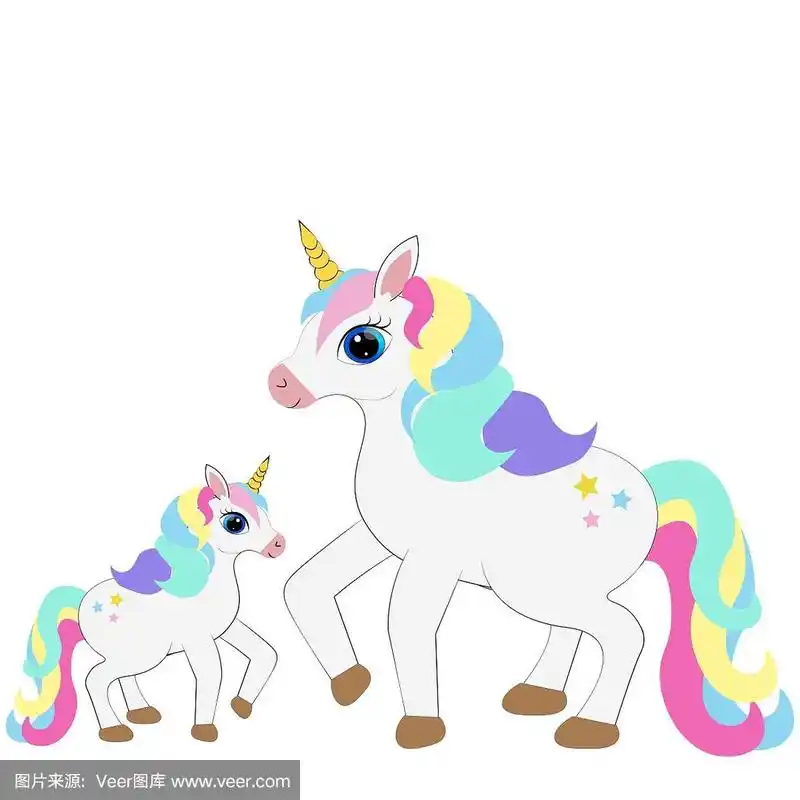 可爱的彩色独角兽卡通插图