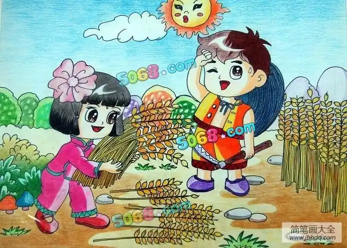 秋天丰收的儿童画手工,关于秋天农民丰收的儿童画