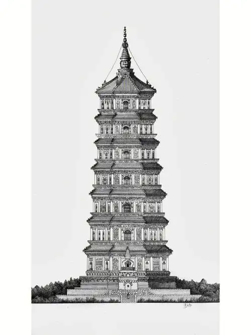 钢笔手绘古建筑