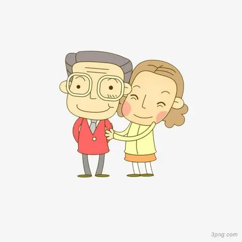 卡通相依相伴的老年夫妻