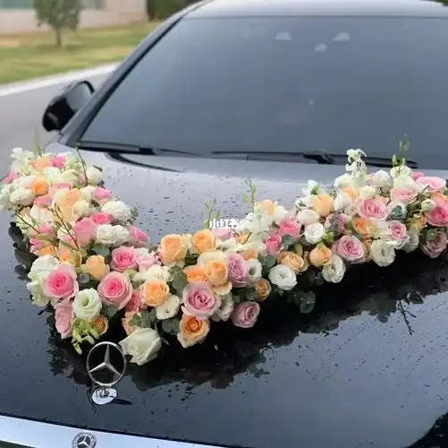 粉色系婚车花车车头花结婚