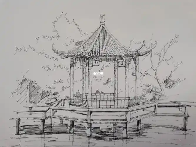 建筑手绘  #钢笔速写  #手绘  #亭子  #速写  #风景画