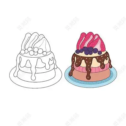 甜品简笔画草莓蓝莓巧克力美味蛋糕简笔画甜品