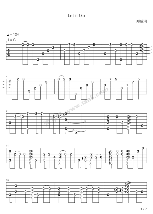 吉他谱letitgo冰雪奇缘指弹版郑成河