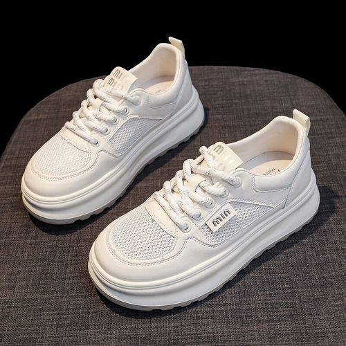 小白鞋网面透气学生女夏季2024新款ins潮板鞋时尚休闲厚底运动鞋 白银