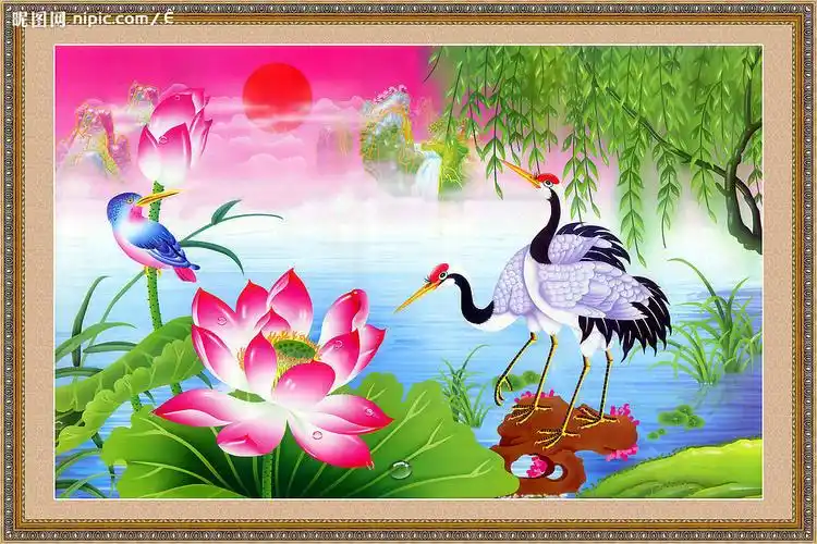 仙鹤映日荷花图图片