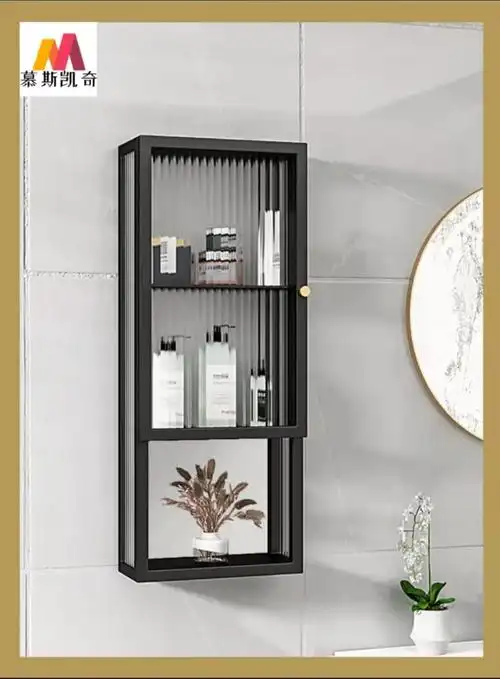 轻奢卫生间置物架壁挂式免打孔浴室厕所马桶上方收纳柜窄侧小吊柜