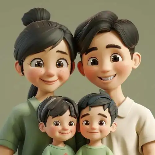 一家四口的幸福瞬间,俩儿子的专属头像萌萌哒,亲子头像更是温馨满溢.