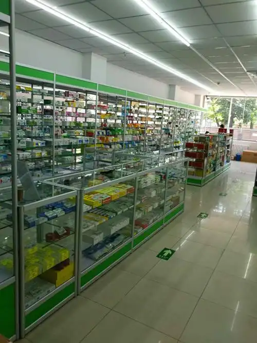 精品西药柜台医药药品柜玻璃展示柜药房药店展柜货柜中岛货架展架
