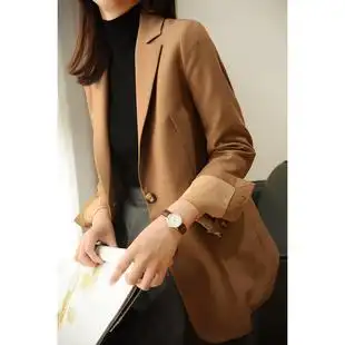 通勤ol中长款西装 挺阔显瘦 女士单排扣西服外套 女款