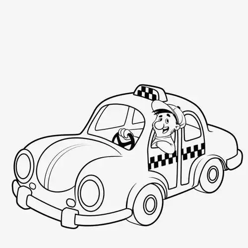 卡通黑色线描出租车
