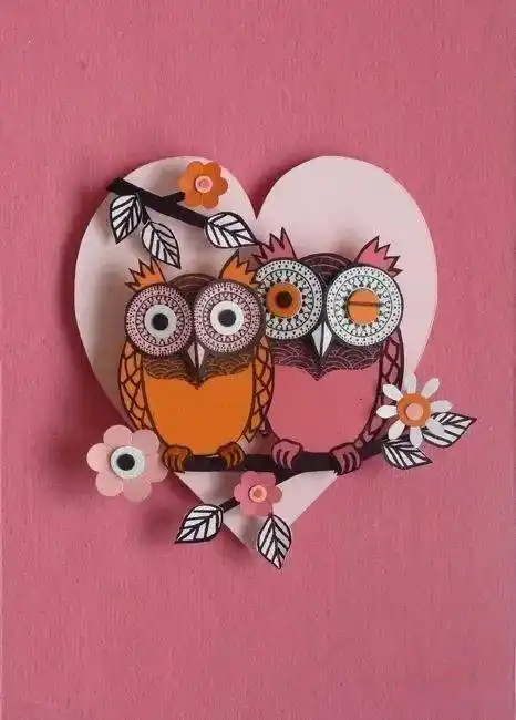 创意手工素材——漂亮的猫头鹰拼贴画作品