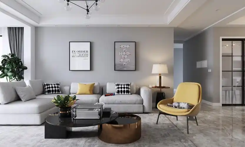 三居室现代简约客厅装修实景图片欣赏-120平米现代风格l型沙发效果图