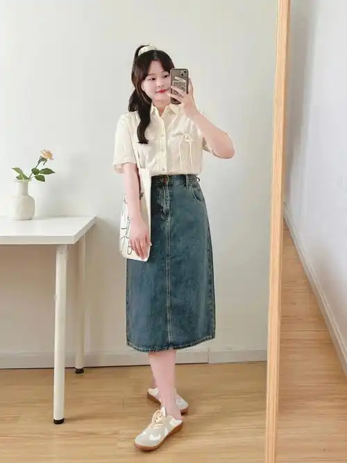 155108找到微胖小个子巨显瘦牛仔半身裙