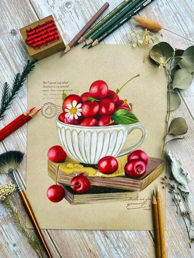 彩铅画水果静物素材来自某书棋雯