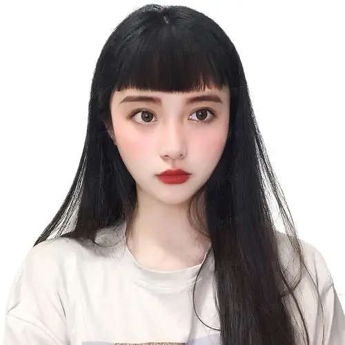眉上齐刘海真发假发女假刘海自然二次元修脸平刘海轻薄无痕假发片