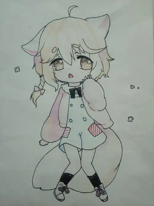 猫耳朵小孩 创作人:朱至佳 简评:朱至佳同学的造型能力很强,画动漫是