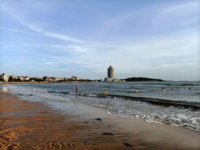 半岛行:青岛浴场海滩夕阳