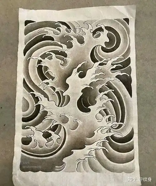 今日分享一波非法好看的纹身图案精品纹身手稿水浪纹身图案浪花纹身