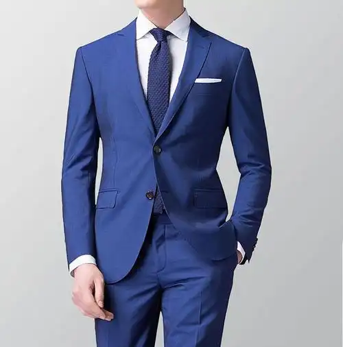 量身定制韩版男修身商务职业正装西装套装宝蓝色新郎婚礼西服定做
