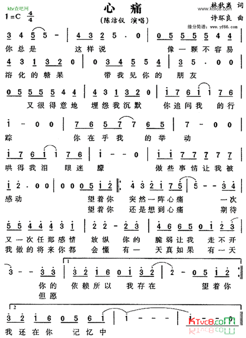 心痛简谱-陈洁仪演唱1