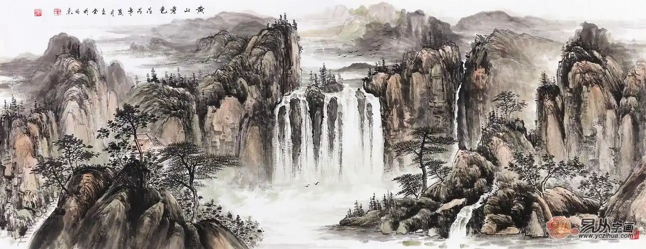 名家王立全六尺横幅山水画《黄山秀色》  作品来源:易从网