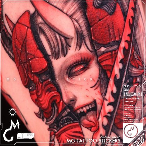 mg tattoo  日系浮世绘少女艺伎忍者般若面具图案纹防水身贴纸酷