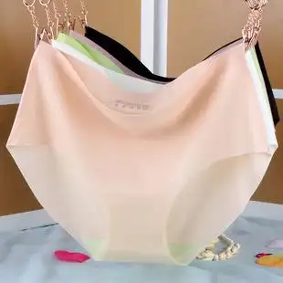 女冰丝一片式 中腰无痕内裤 3条超无痕 薄透气肉色白色肤色大码 夏季