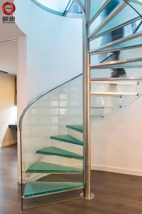 定制室内钢化玻璃踏板旋转楼梯 别墅钢板弧形楼梯 弧型玻璃扶手
