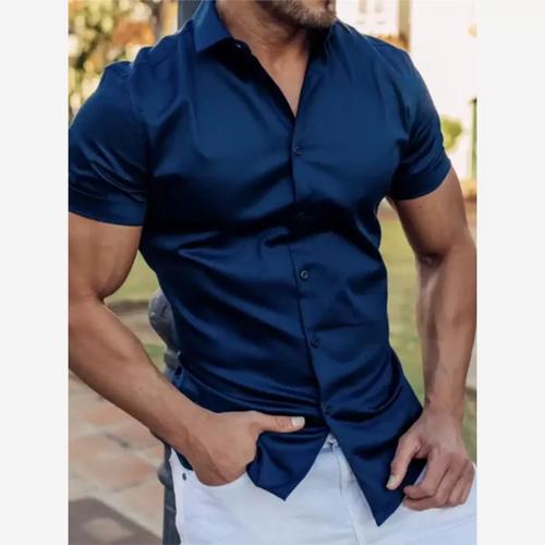 2025夏季男士休闲纯色短袖衬衫欧美硬汉单薄衬衫男士衬衫