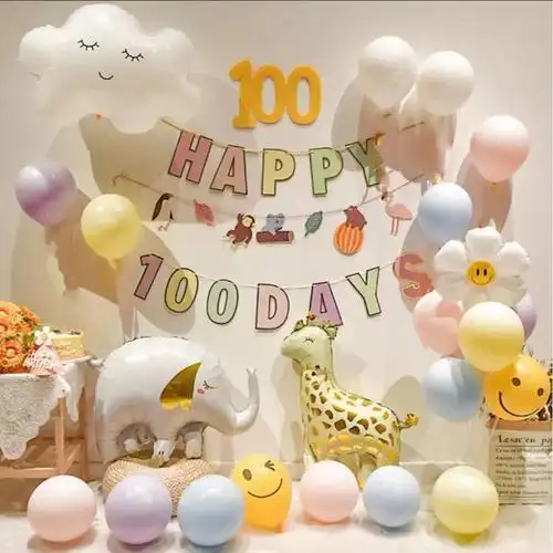 百天宴布置宝宝百日装饰生日天气球场景儿童周岁男女孩背景墙