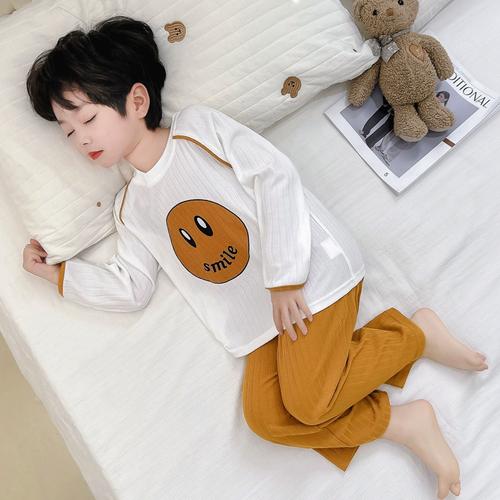 男童睡衣2024新款春秋印笑脸套装男童图中小童男宝宝休闲居家服装