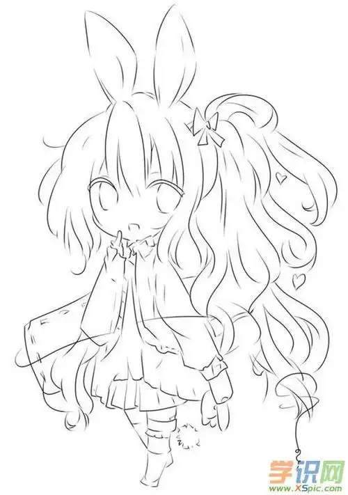 动漫女孩铅笔画简约可爱图片