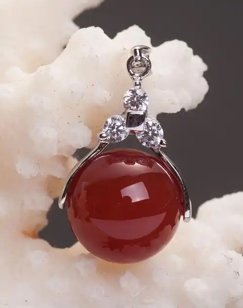 [ 宝珂 ] s925银红玛瑙(附证书)吊坠圆珠