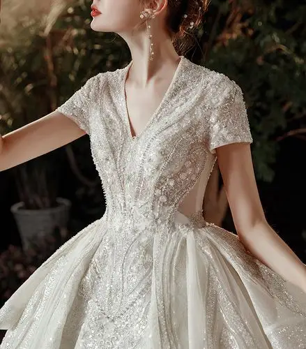 轻奢品牌重工主婚纱礼服2020新款新娘气质大拖尾森系仙梦幻赫本高端抖