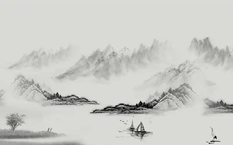 桌面壁纸水墨山水画如同水墨画的中国山水美景高清壁纸江枫渔火,acg