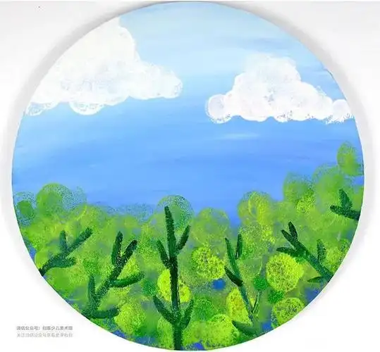 用水粉笔蘸取深绿色的水粉颜料 画出油菜花的花杆