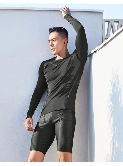 男士泳裤平角五分裤紧身 游泳裤男士泳衣套装温泉紧身防尴尬激凸平角