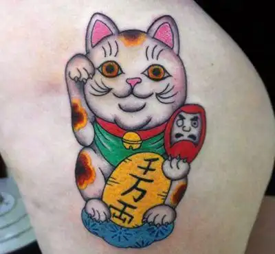 女生大腿招财猫纹身图案(11)