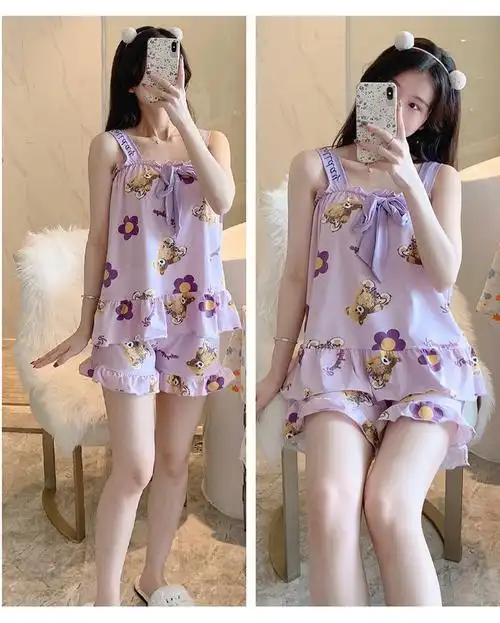 吊带背心睡衣女士夏季少女学生吊带性感夏天背心家居服装藕害羞兔带