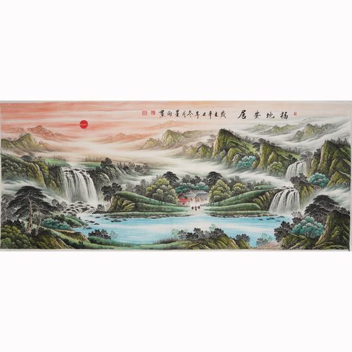 宣纸国画水墨山水画原稿手绘八方聚财手写真迹国画