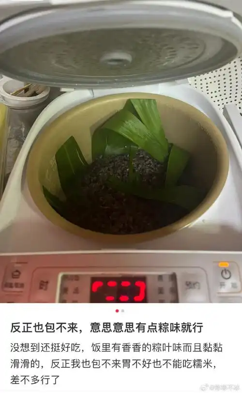 想吃粽子但不会包该怎么办#那就把粽叶放进电饭煲里一起煮,有粽味就
