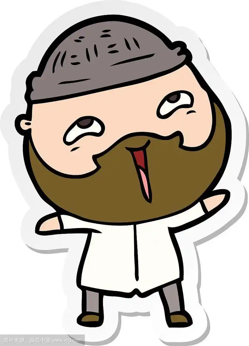 一个卡通快乐的大胡子男人的贴纸