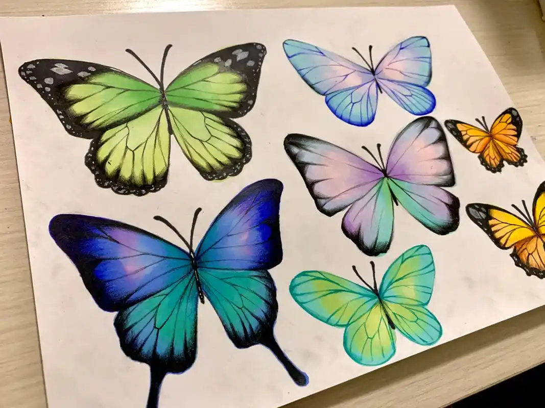 很简单的手绘蝴蝶 春天到啦!画个花丛中的蝴蝶吧!