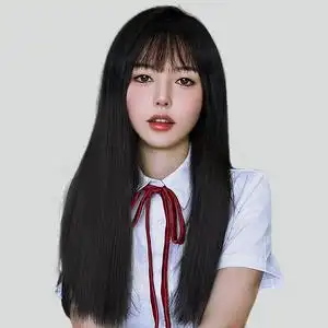 假发头套女长发齐刘海图片