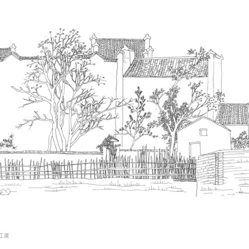 中国风山水白描线稿图集 工笔素描速写 场景风景绘画参考素材c804